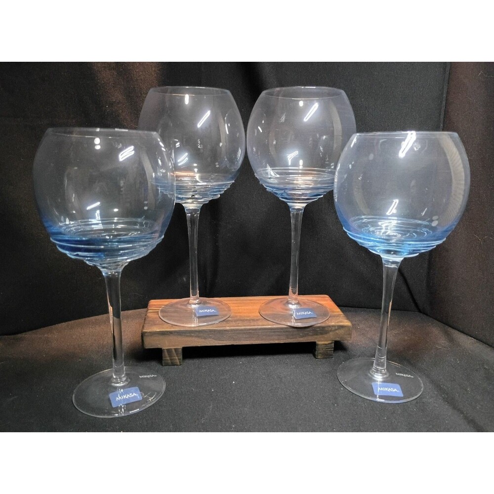 Mikasa Cobalt Swirl Balloon Wine Glasses Set of 4 20 Oz 9" New in Box